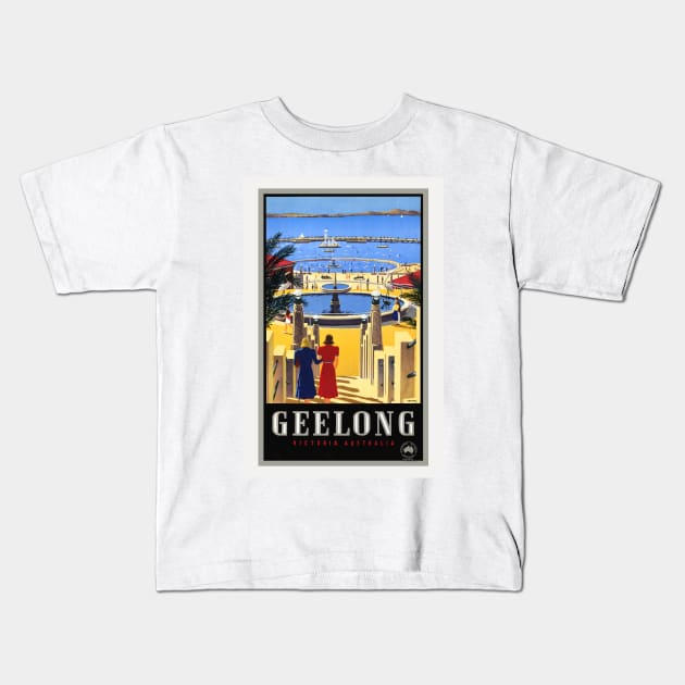 Geelong Australia Vintage Poster 1930 Kids T-Shirt by vintagetreasure